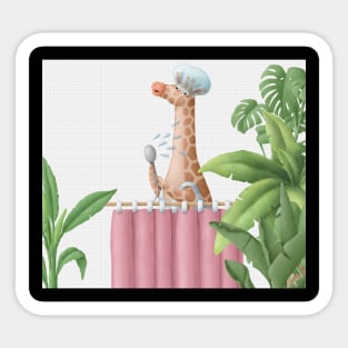 Giraffe taking shower. Sticker